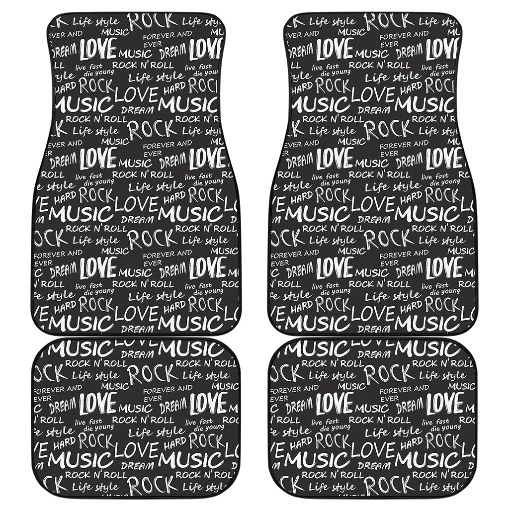 Black And White Rock And Roll Print Front and Back Car Floor Mats