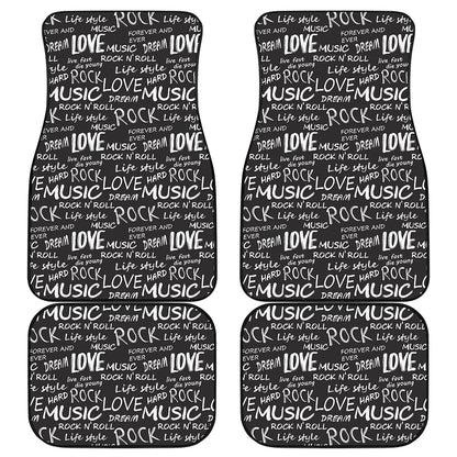 Black And White Rock And Roll Print Front and Back Car Floor Mats