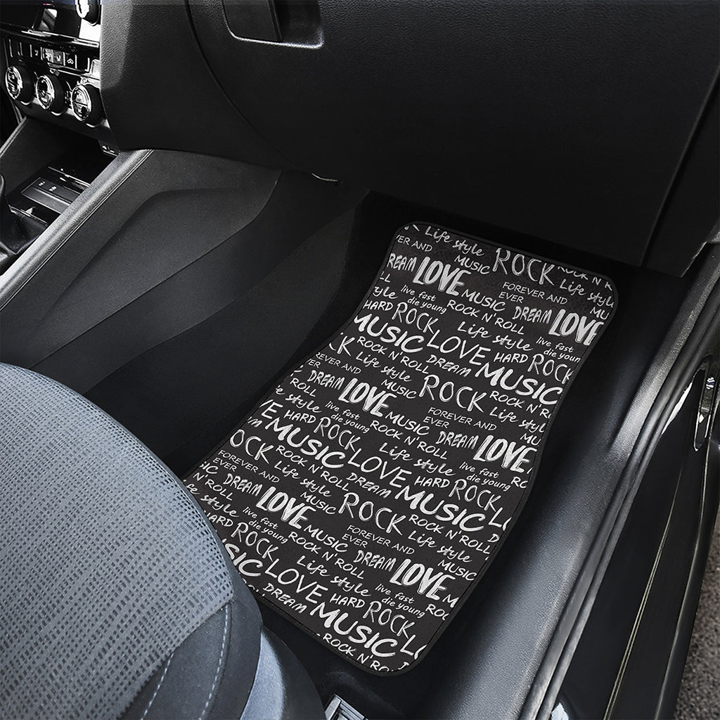 Black And White Rock And Roll Print Front and Back Car Floor Mats