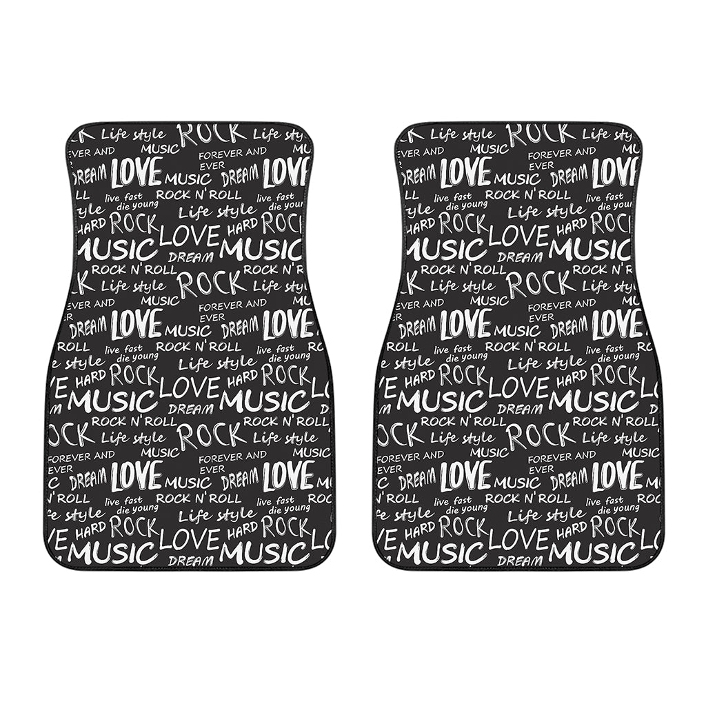 Black And White Rock And Roll Print Front Car Floor Mats