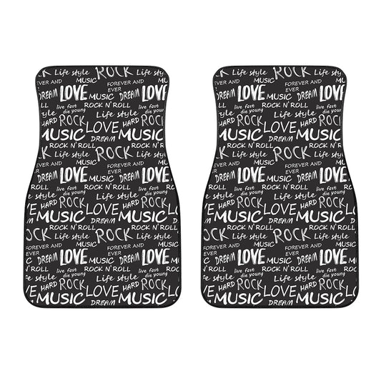 Black And White Rock And Roll Print Front Car Floor Mats