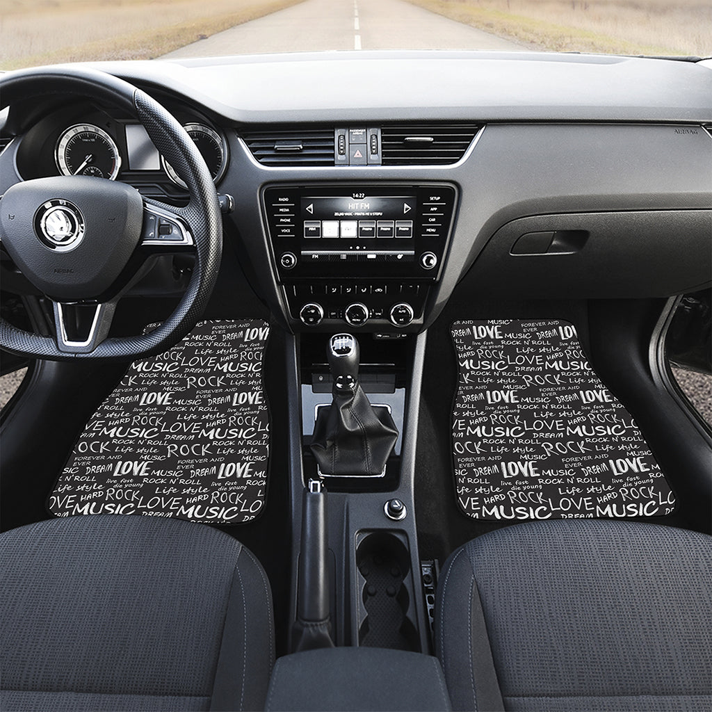 Black And White Rock And Roll Print Front Car Floor Mats