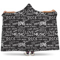 Black And White Rock And Roll Print Hooded Blanket