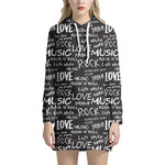 Black And White Rock And Roll Print Hoodie Dress