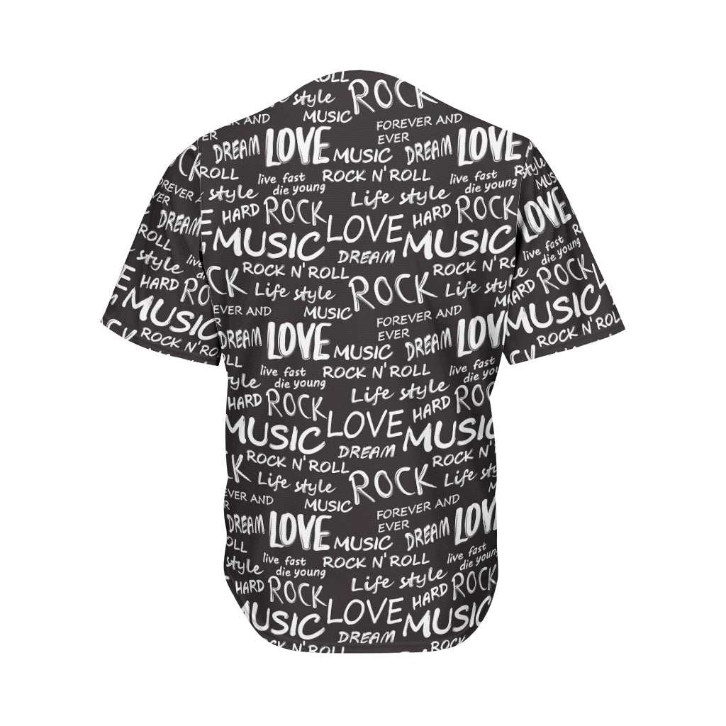 Black And White Rock And Roll Print Men's Baseball Jersey