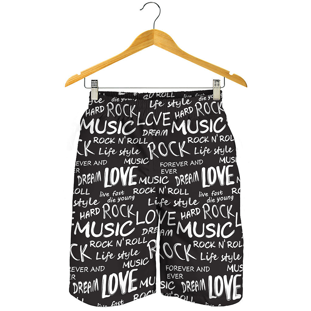 Black And White Rock And Roll Print Men's Shorts