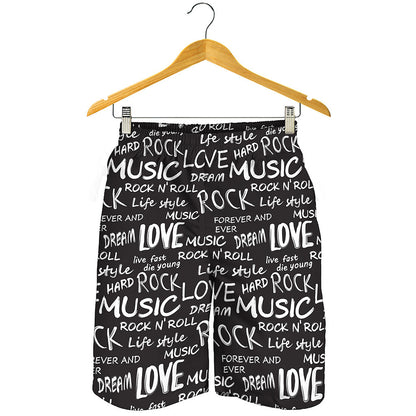 Black And White Rock And Roll Print Men's Shorts