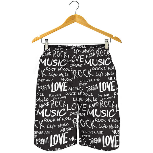 Black And White Rock And Roll Print Men's Shorts