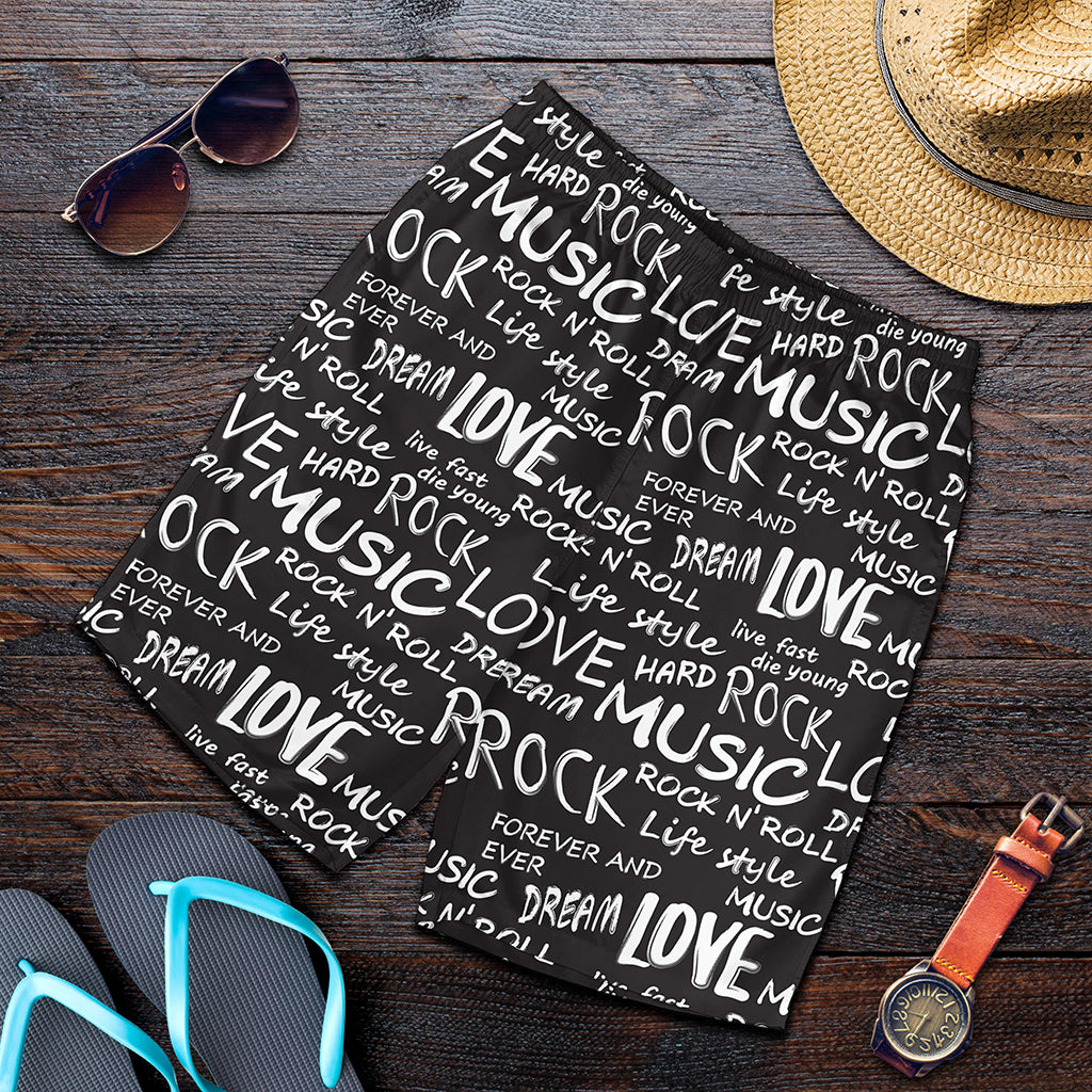 Black And White Rock And Roll Print Men's Shorts