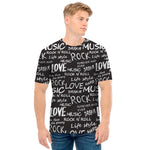 Black And White Rock And Roll Print Men's T-Shirt
