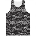 Black And White Rock And Roll Print Men's Tank Top