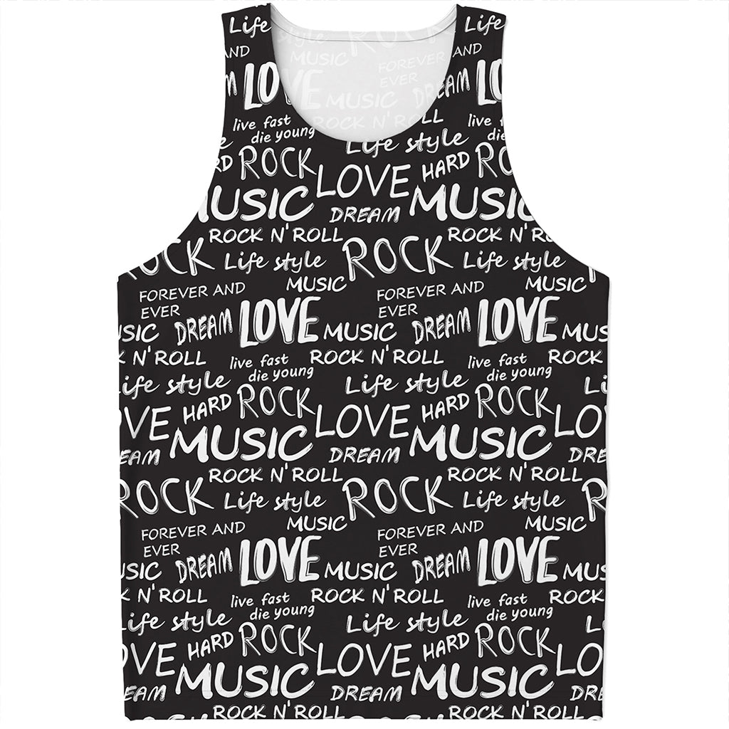 Black And White Rock And Roll Print Men's Tank Top