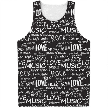 Black And White Rock And Roll Print Men's Tank Top