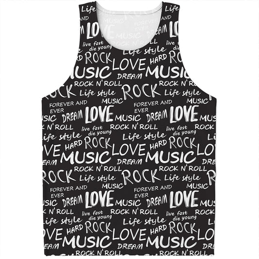 Black And White Rock And Roll Print Men's Tank Top