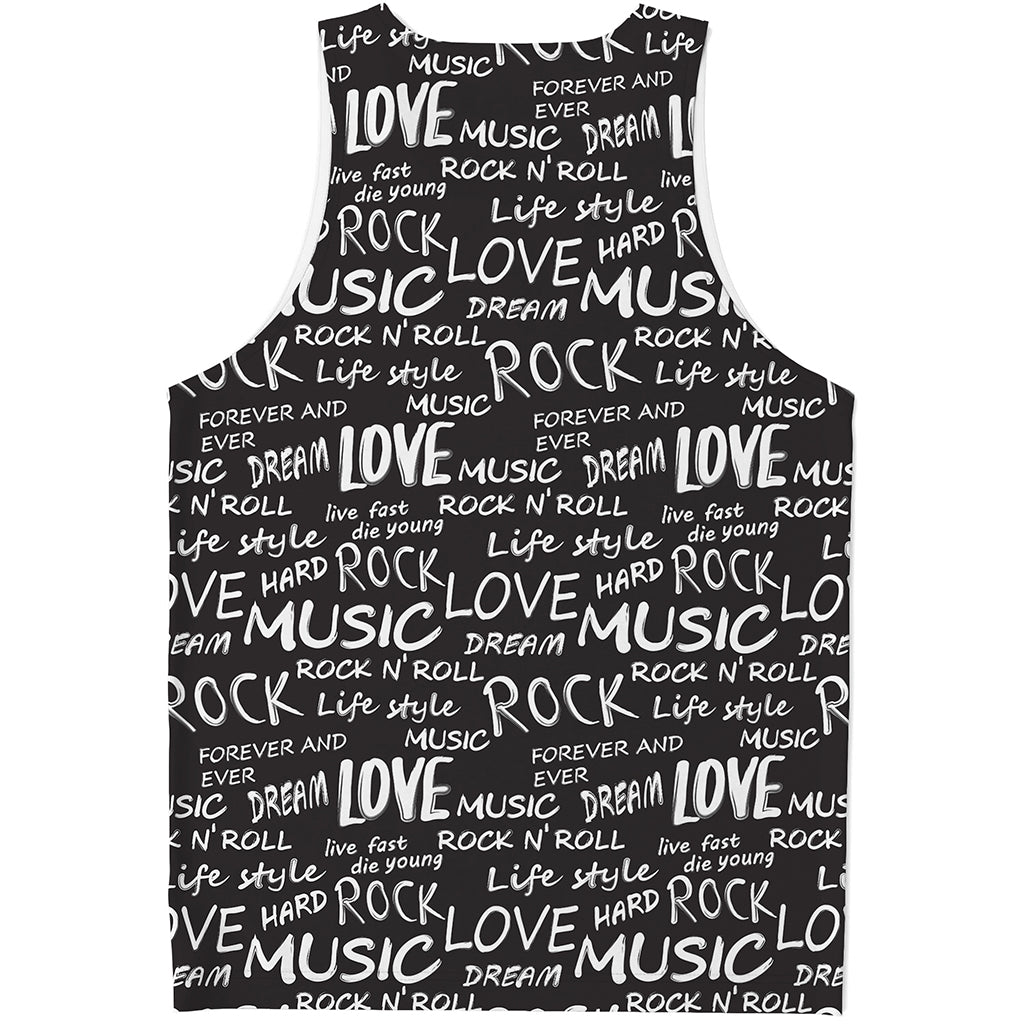 Black And White Rock And Roll Print Men's Tank Top