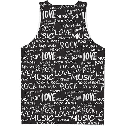Black And White Rock And Roll Print Men's Tank Top