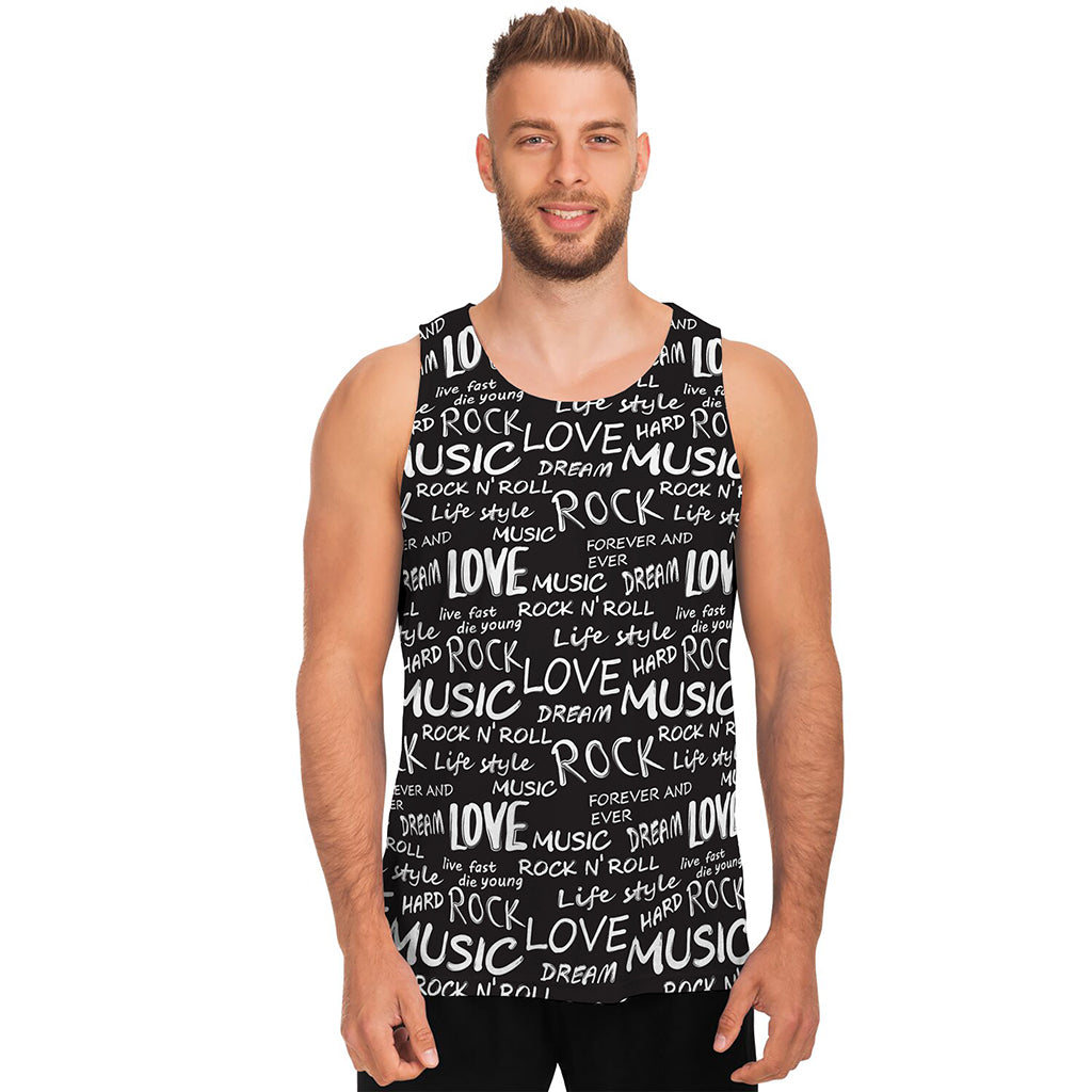 Black And White Rock And Roll Print Men's Tank Top