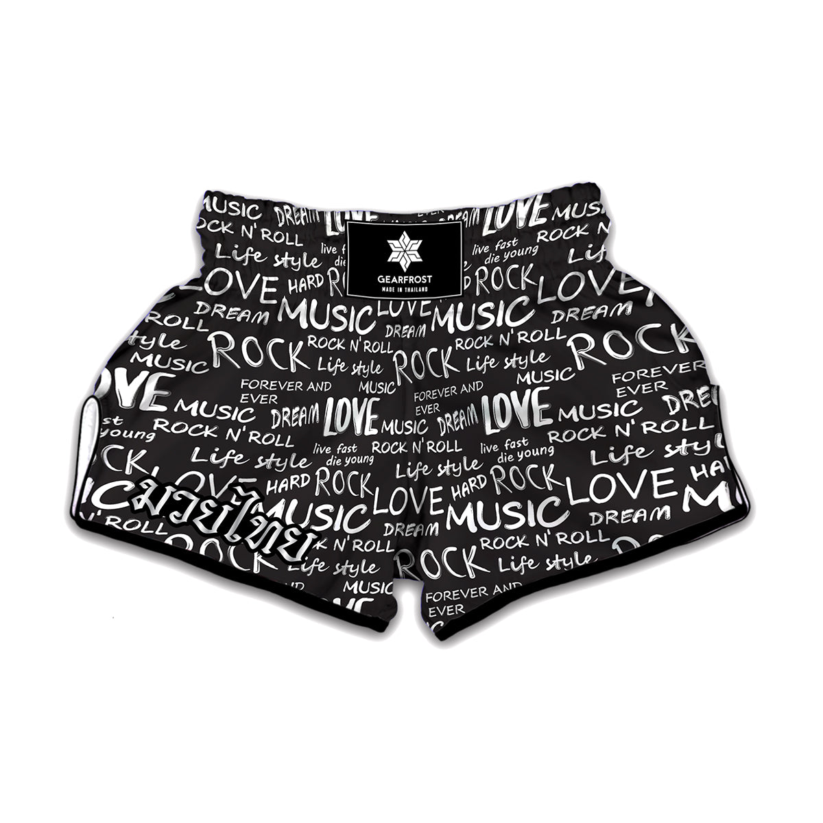 Black And White Rock And Roll Print Muay Thai Boxing Shorts