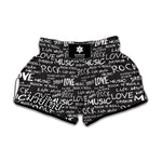 Black And White Rock And Roll Print Muay Thai Boxing Shorts