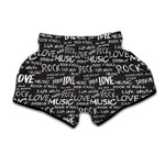 Black And White Rock And Roll Print Muay Thai Boxing Shorts