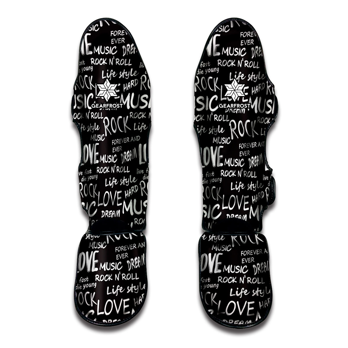 Black And White Rock And Roll Print Muay Thai Shin Guard