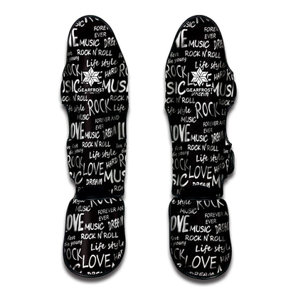 Black And White Rock And Roll Print Muay Thai Shin Guard