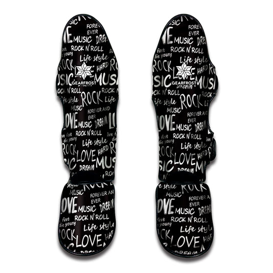 Black And White Rock And Roll Print Muay Thai Shin Guard