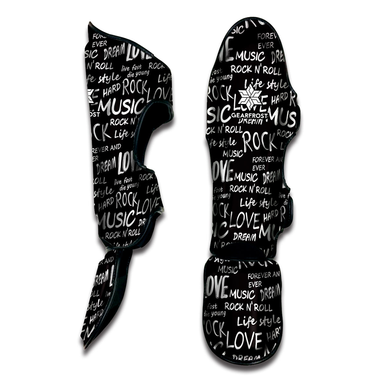 Black And White Rock And Roll Print Muay Thai Shin Guard