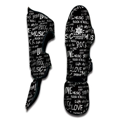 Black And White Rock And Roll Print Muay Thai Shin Guard