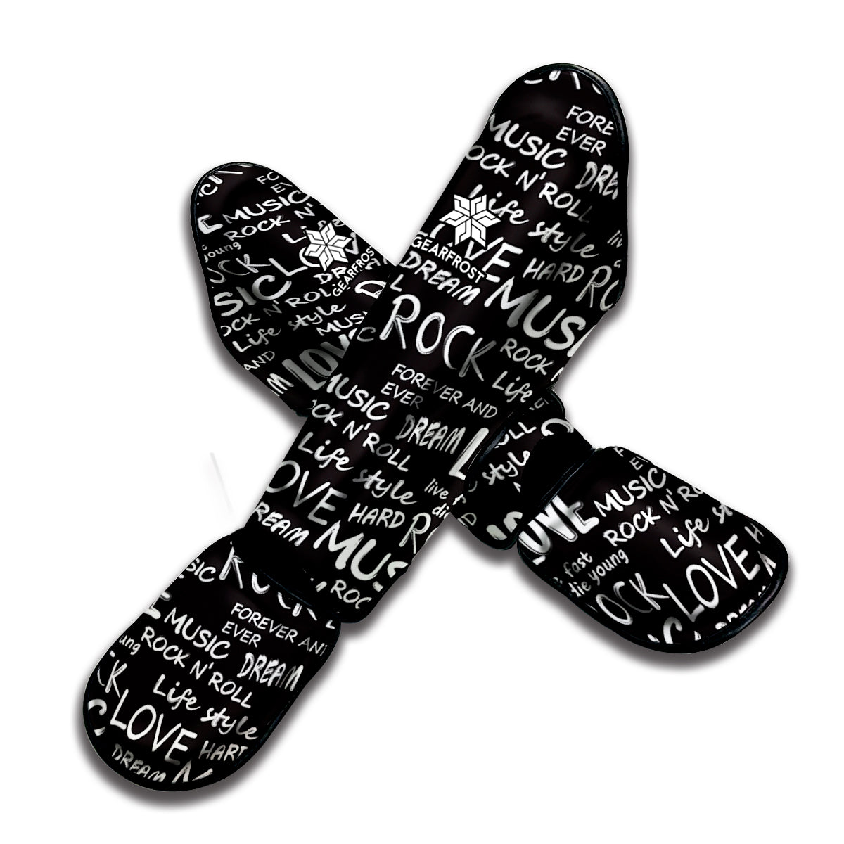 Black And White Rock And Roll Print Muay Thai Shin Guard