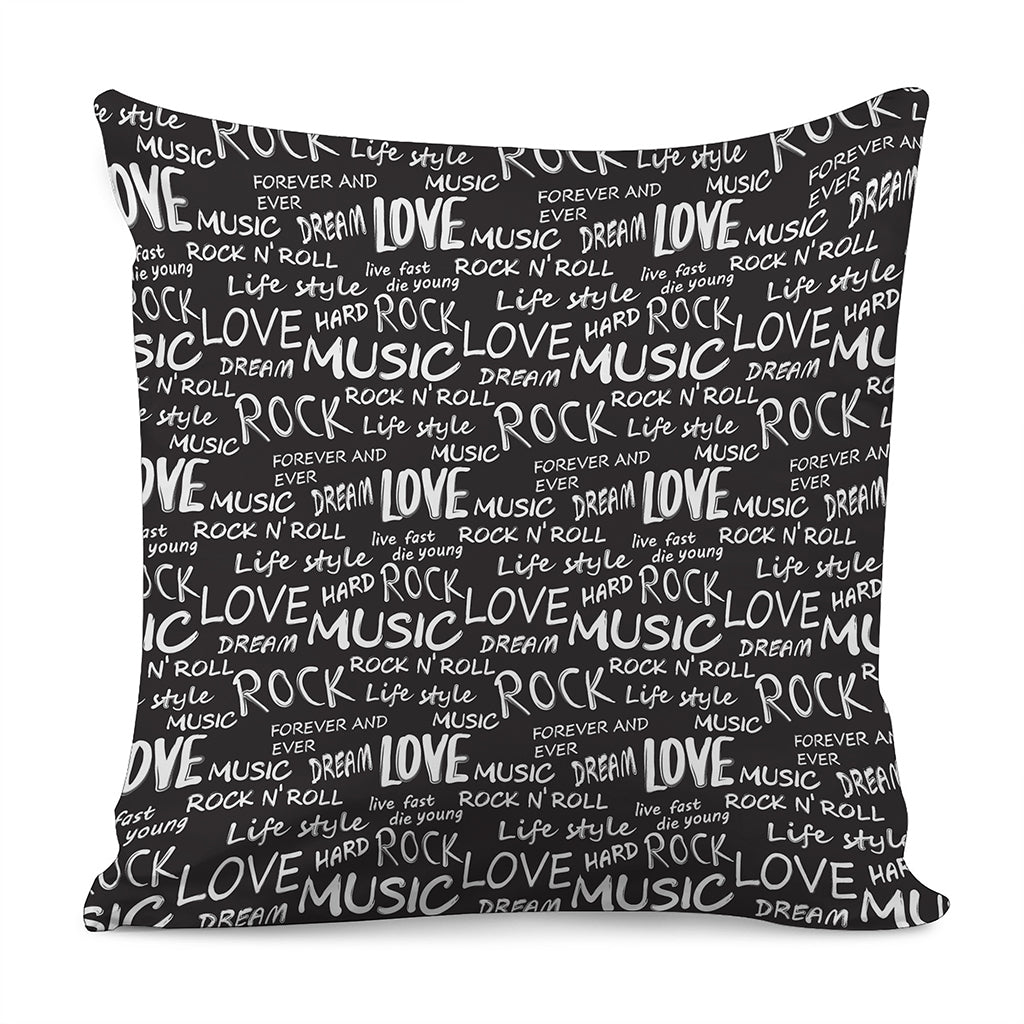 Black And White Rock And Roll Print Pillow Cover