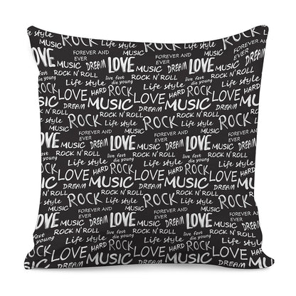 Black And White Rock And Roll Print Pillow Cover
