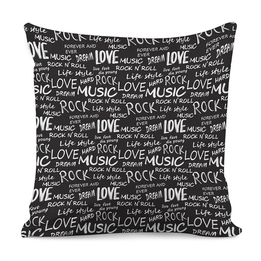 Black And White Rock And Roll Print Pillow Cover