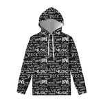 Black And White Rock And Roll Print Pullover Hoodie