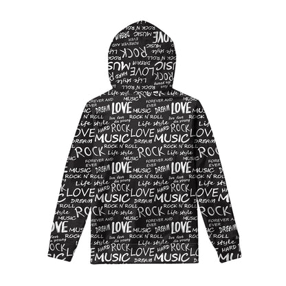 Black And White Rock And Roll Print Pullover Hoodie