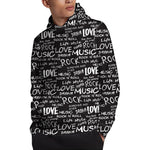 Black And White Rock And Roll Print Pullover Hoodie