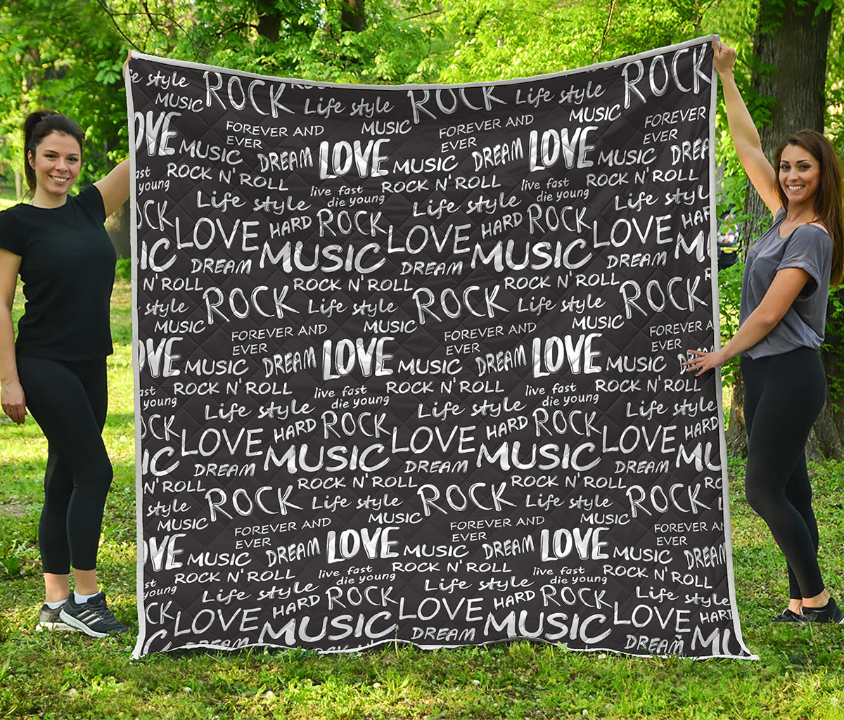 Black And White Rock And Roll Print Quilt