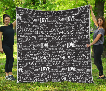 Black And White Rock And Roll Print Quilt