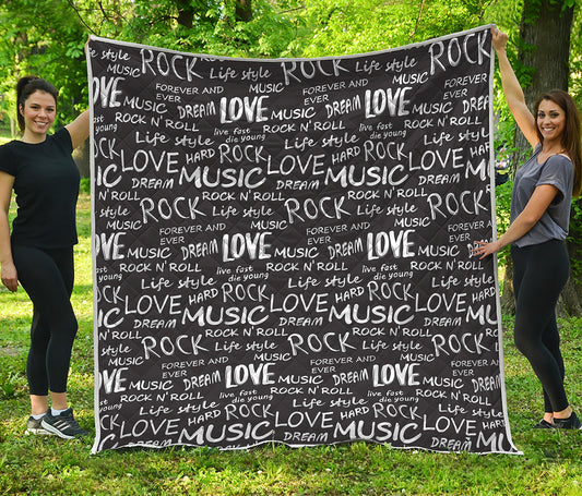 Black And White Rock And Roll Print Quilt
