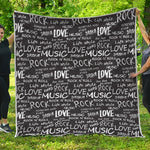 Black And White Rock And Roll Print Quilt