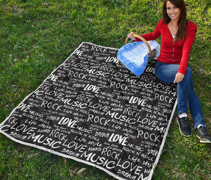 Black And White Rock And Roll Print Quilt
