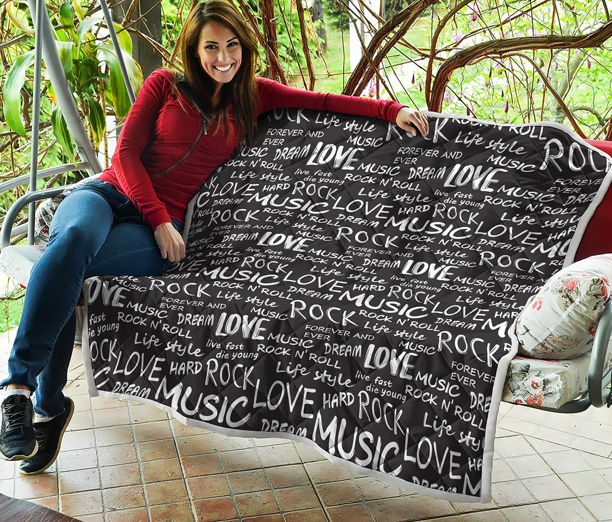 Black And White Rock And Roll Print Quilt