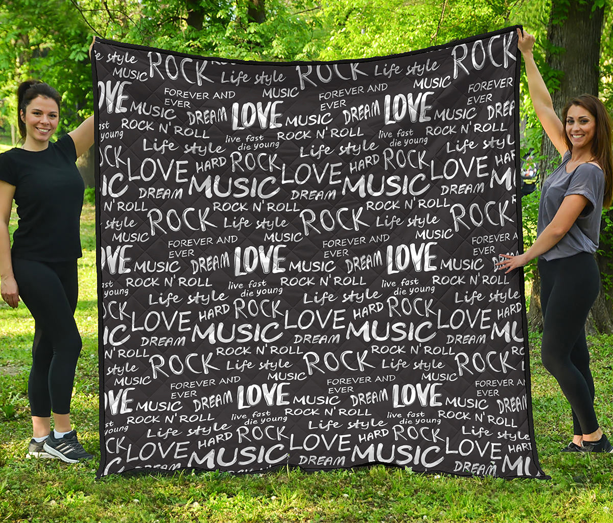 Black And White Rock And Roll Print Quilt