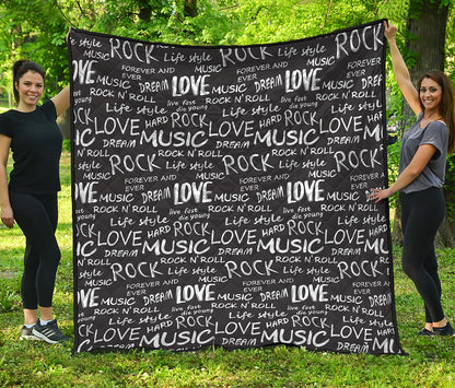Black And White Rock And Roll Print Quilt
