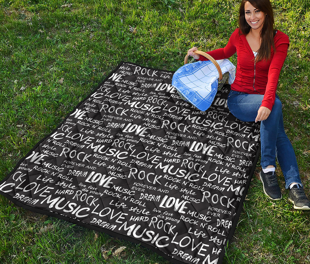 Black And White Rock And Roll Print Quilt