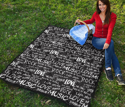 Black And White Rock And Roll Print Quilt