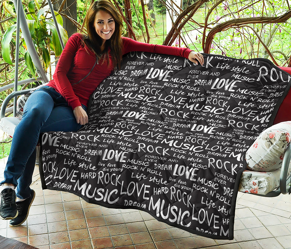 Black And White Rock And Roll Print Quilt