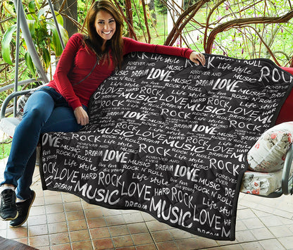 Black And White Rock And Roll Print Quilt