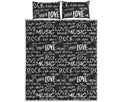 Black And White Rock And Roll Print Quilt Bed Set