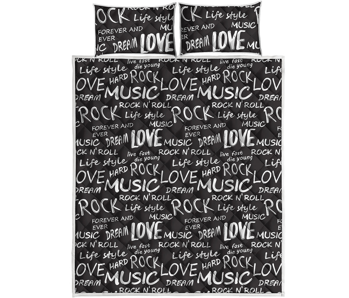 Black And White Rock And Roll Print Quilt Bed Set